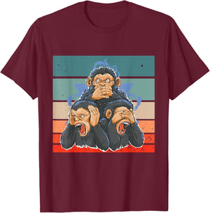 Monkeys see no evil hear no evil speak no evil wisdom Humor T-Shirt - T-Shirt | Maroon