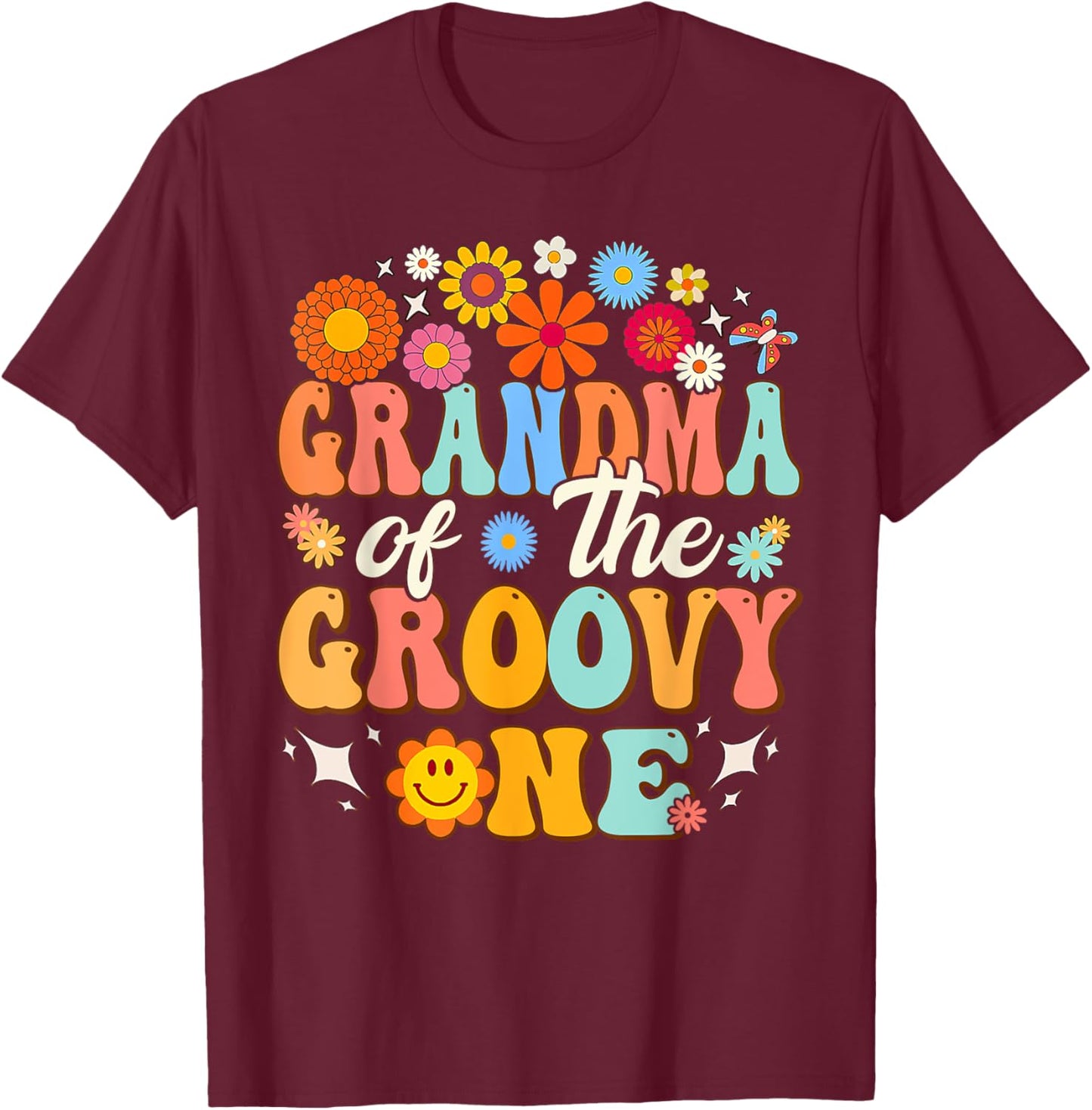 Retro Grandma of Groovy One Matching Family 1st Birthday T-Shirt - T-Shirt | Maroon