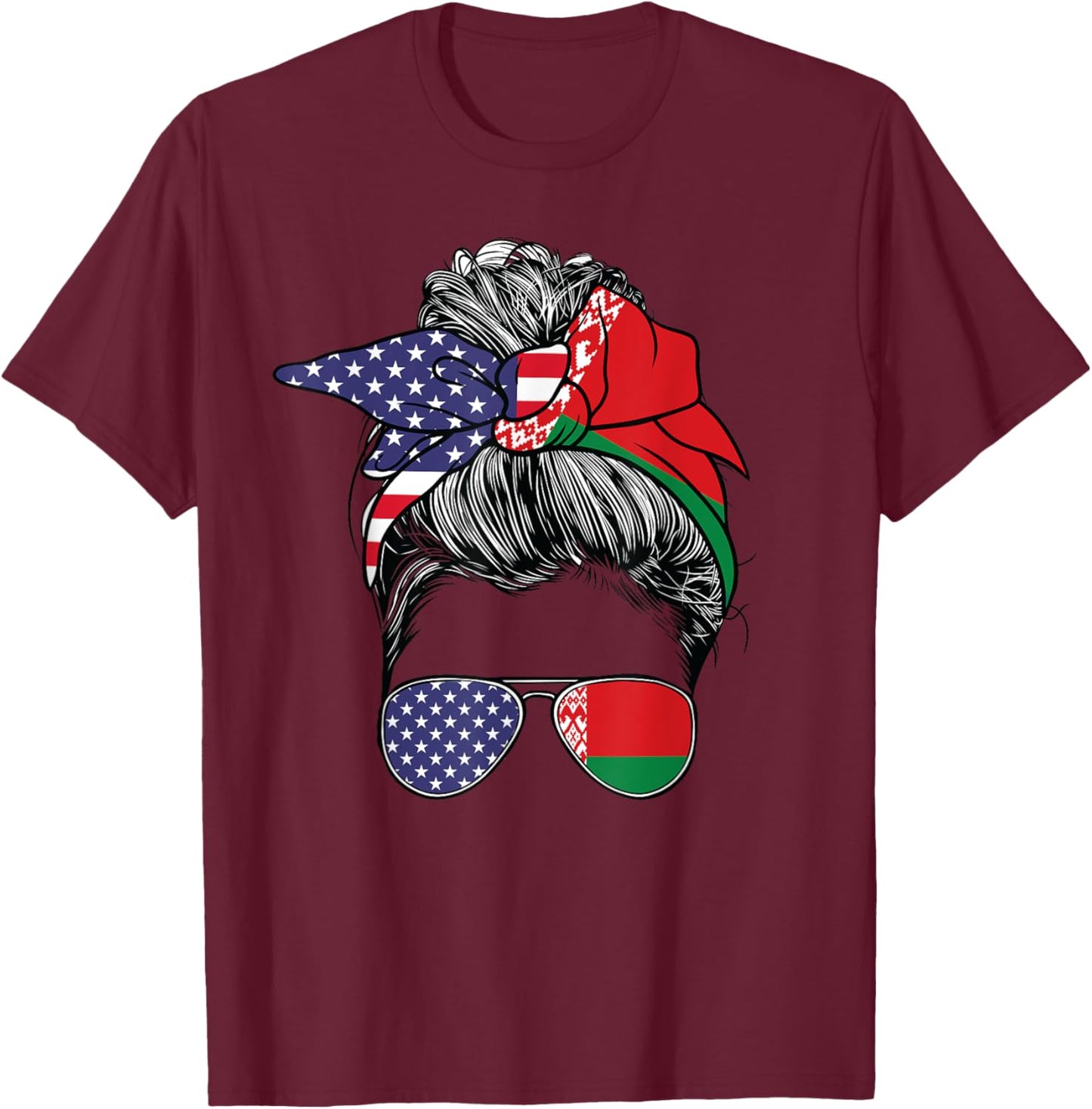 Belarusian Women Girl USA Heritage American Belarus Flag T-Shirt - T-Shirt | Maroon