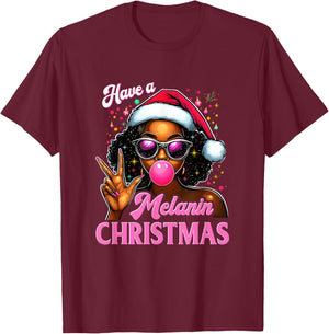 Have A Melanin Christmas Black African American Afro Santa T-Shirt - T-Shirt | Maroon
