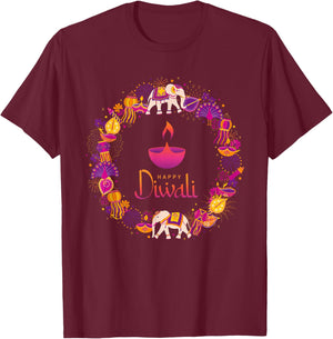 Happy Diwali Festival of Lights Deepavali Hindu Indian T-Shirt - T-Shirt | Maroon