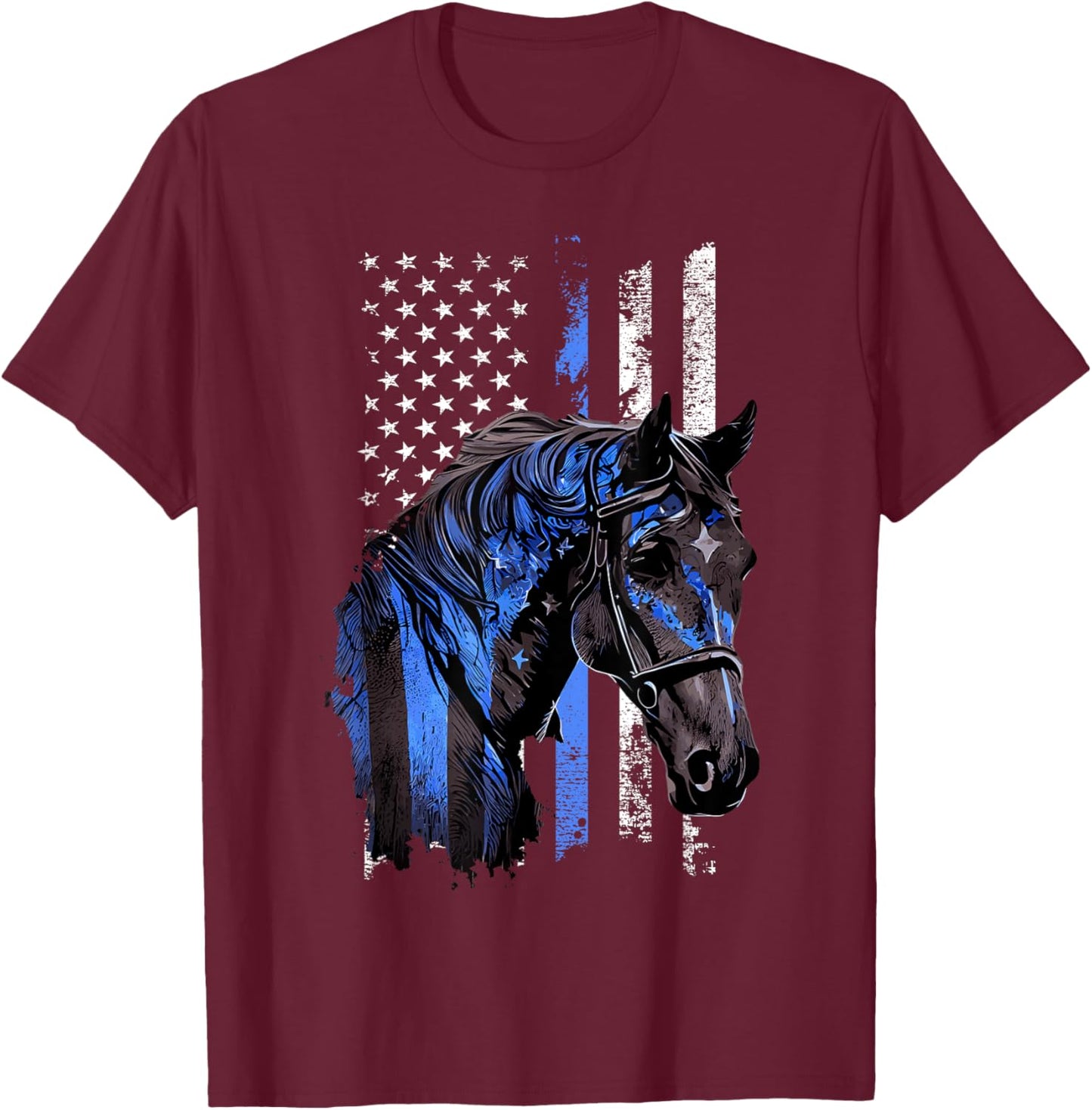 Thin Blue Line Mounted Patrol Patriotic Police Horse T-Shirt - T-Shirt | Maroon