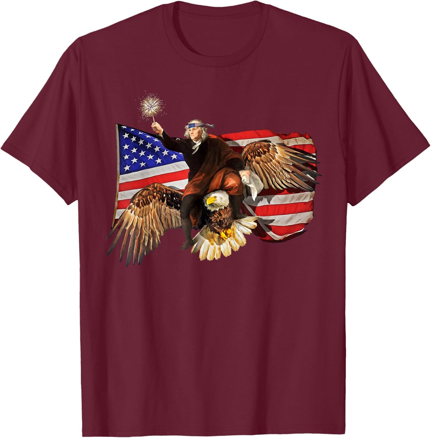 Ben Franklin Riding Eagle Shirt Funny July 4th American Flag T-Shirt - T-Shirt | Maroon