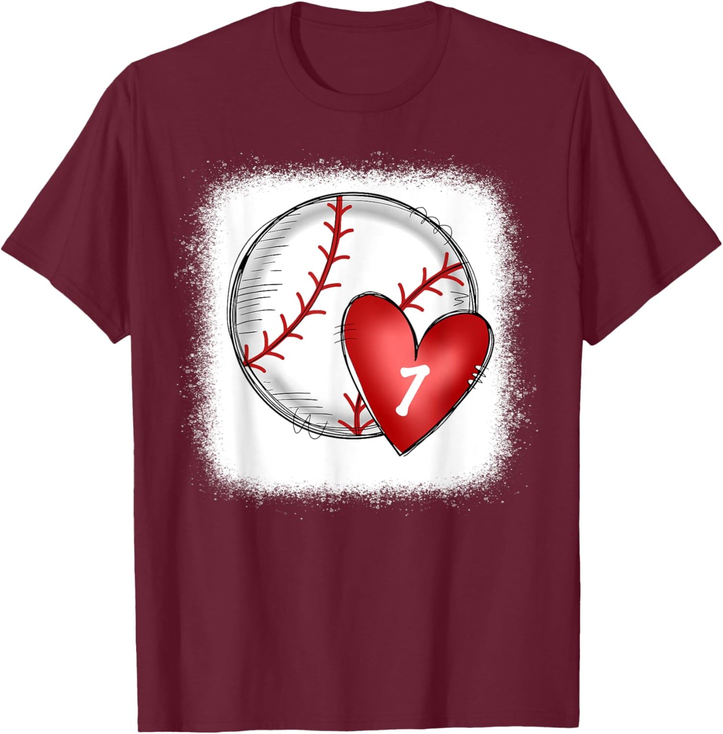Bleached Custom Baseball Mom Number 7 Heart for Mom T-Shirt - T-Shirt | Maroon