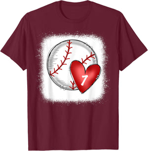 Bleached Custom Baseball Mom Number 7 Heart for Mom T-Shirt - T-Shirt | Maroon