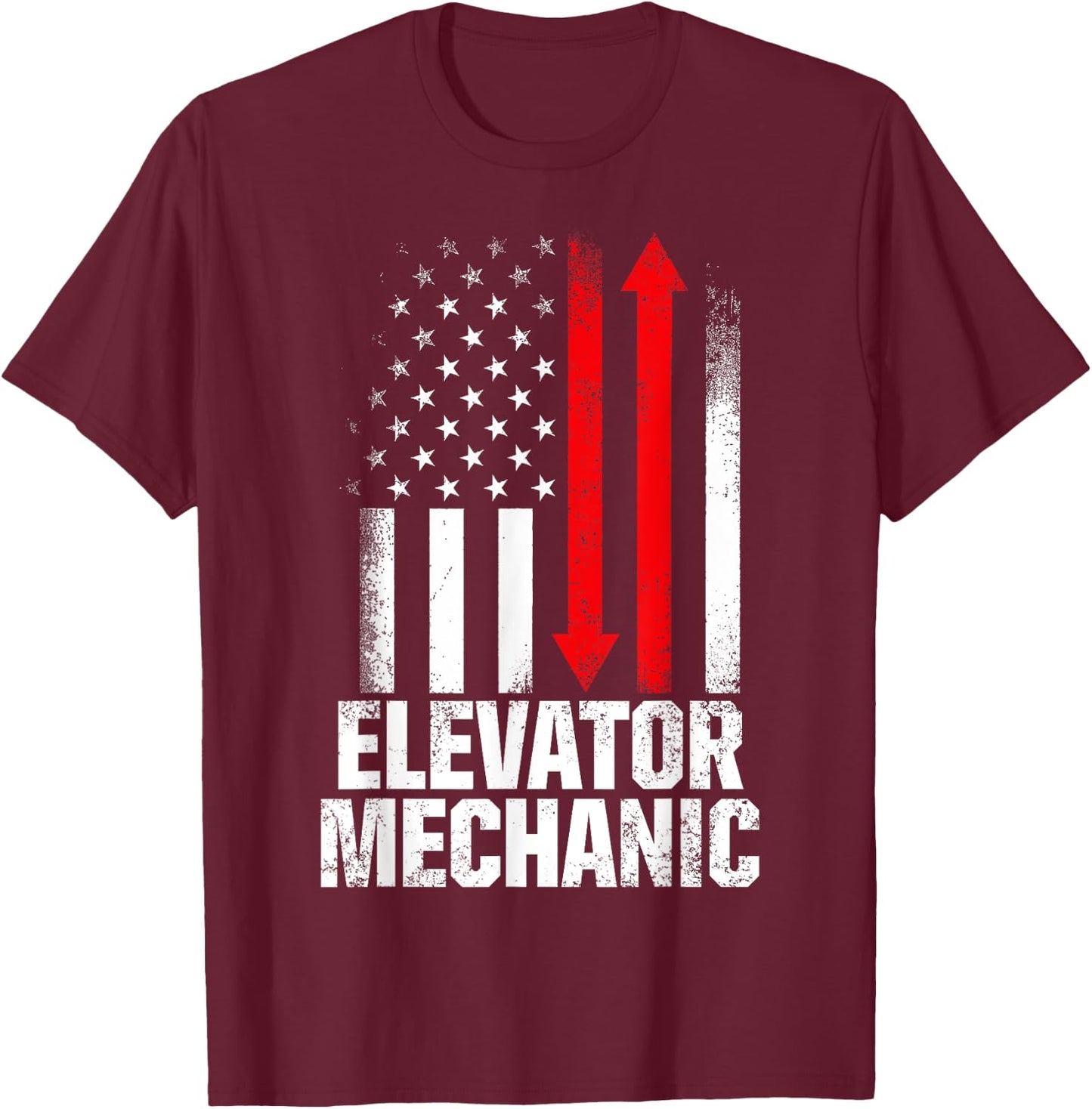 Elevator Mechanic Maintenance USA Flag Technician T-Shirt - T-Shirt | Maroon