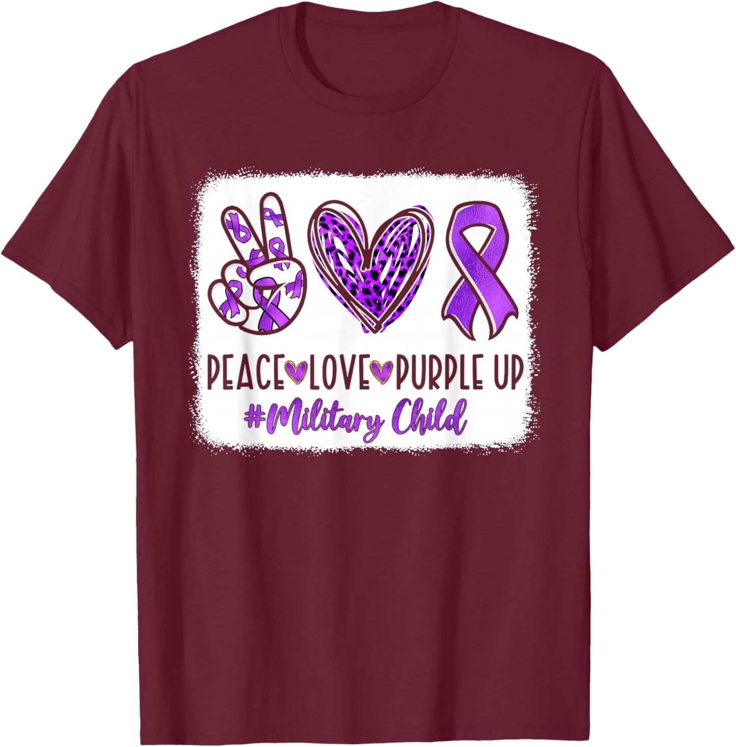 Peace Love Purple Up for Military Kids Military Child Month T-Shirt - T-Shirt | Maroon