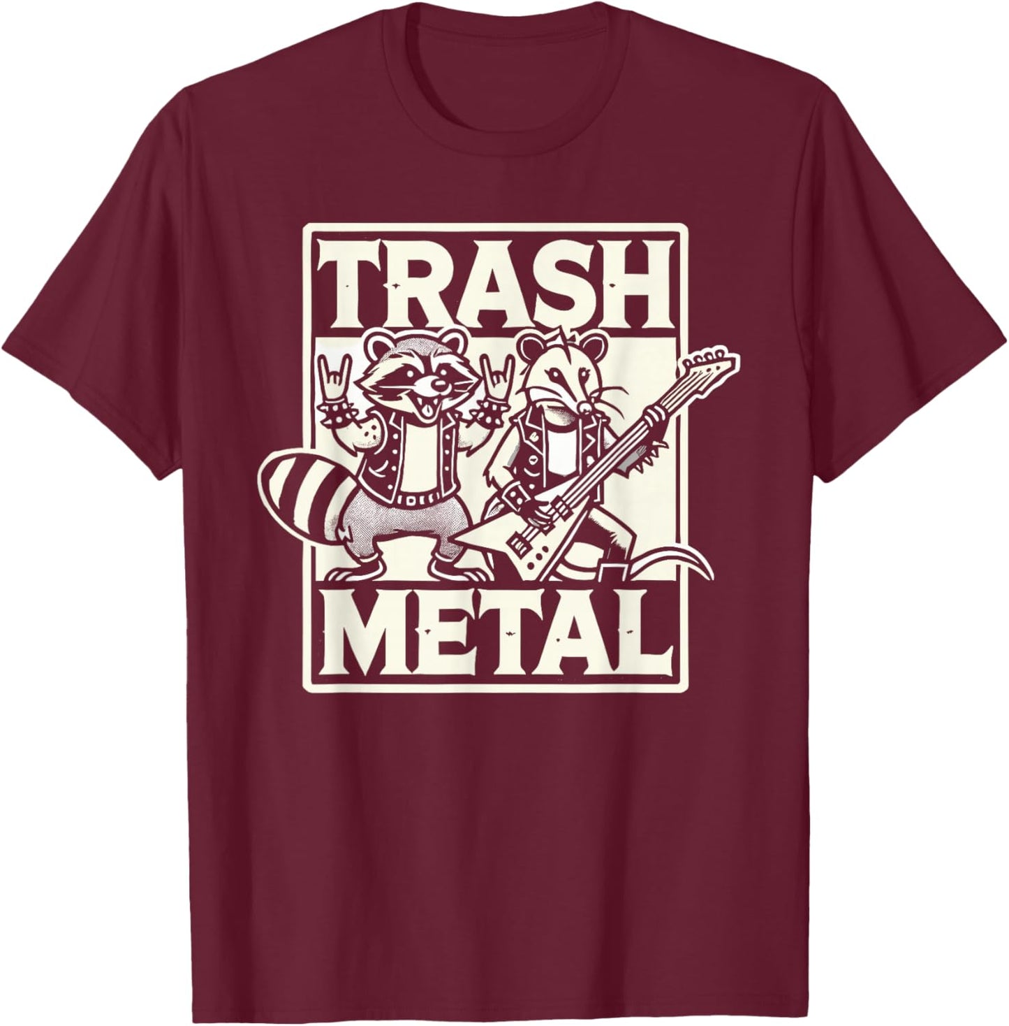 Trash Metal Funny Opossum Raccoon Band T-Shirt - T-Shirt | Maroon