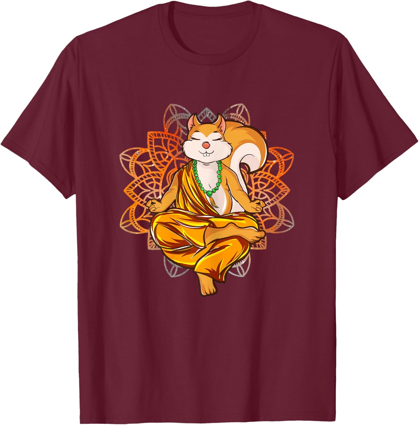 Squirrel Yoga Meditation T-Shirt - T-Shirt | Maroon