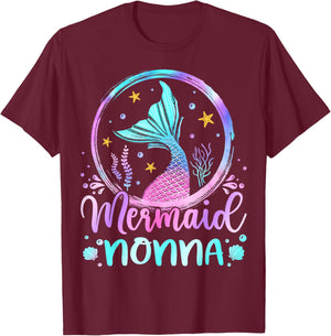 Mermaid Nonna Cute Mermaid Birthday Family Matching T-Shirt - T-Shirt | Maroon
