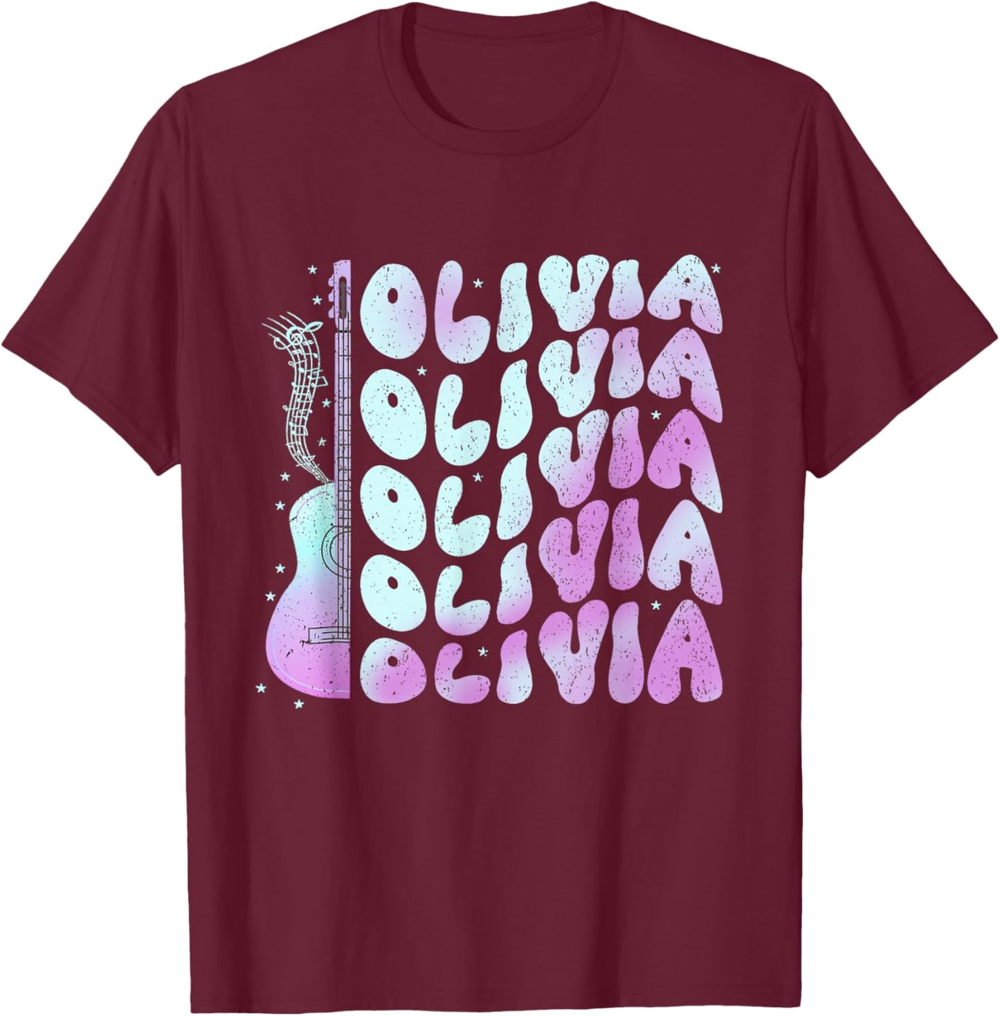 Girl Retro Olivia First Name Personalized Groovy 80's T-Shirt - T-Shirt | Maroon