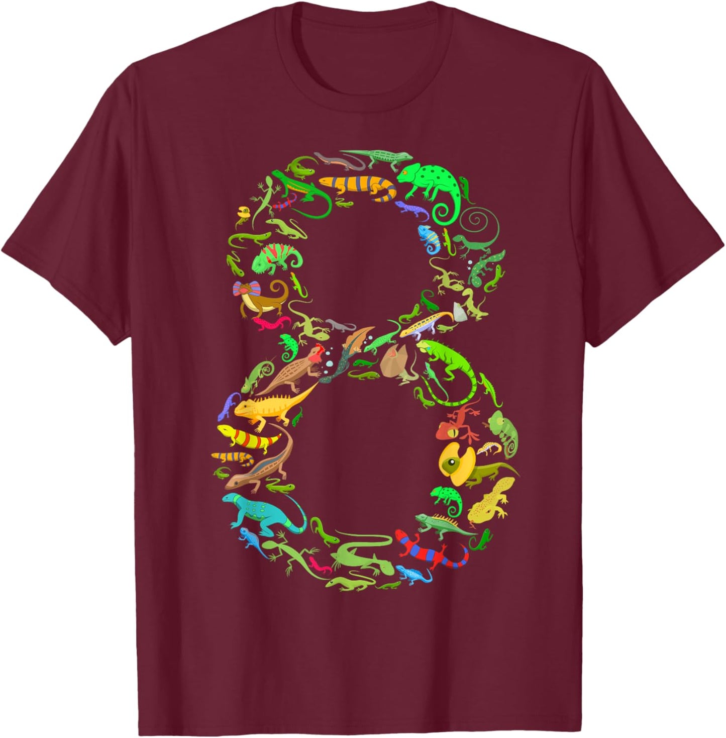 8th Birthday Lizard Reptile Birthday Party 8 Year Old 8 T-Shirt - T-Shirt | Maroon