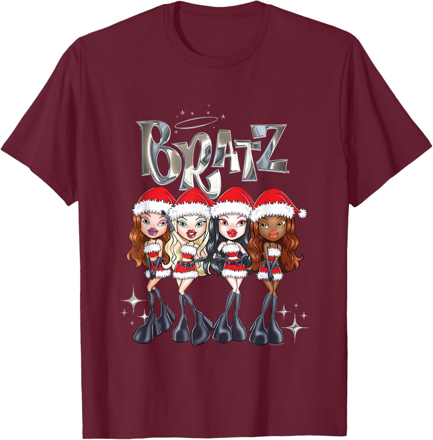 Bratz Christmas Santa's Helpers Outfits Group Shot T-Shirt - T-Shirt | Maroon