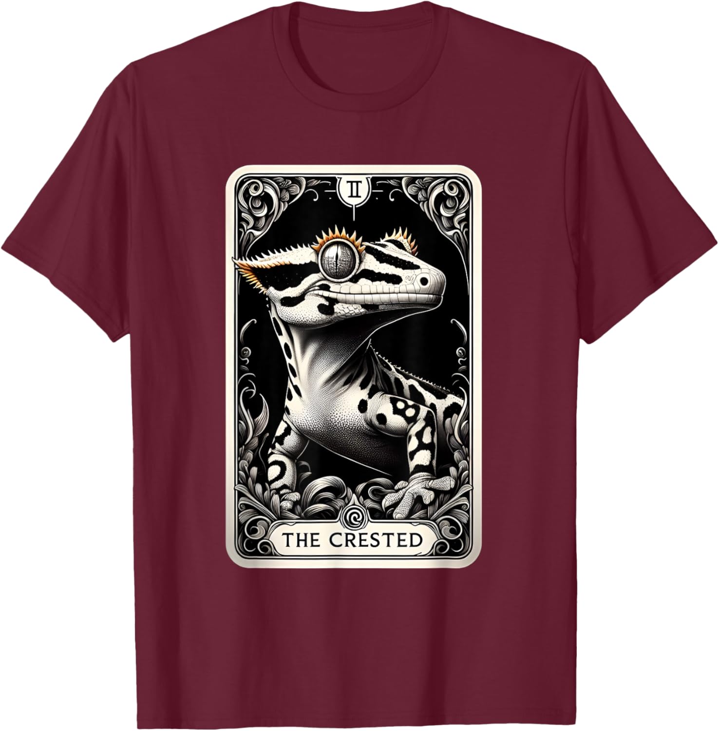 Crested Gecko Tarot Card Moon Men Women Kids Reptile Lover T-Shirt - T-Shirt | Maroon