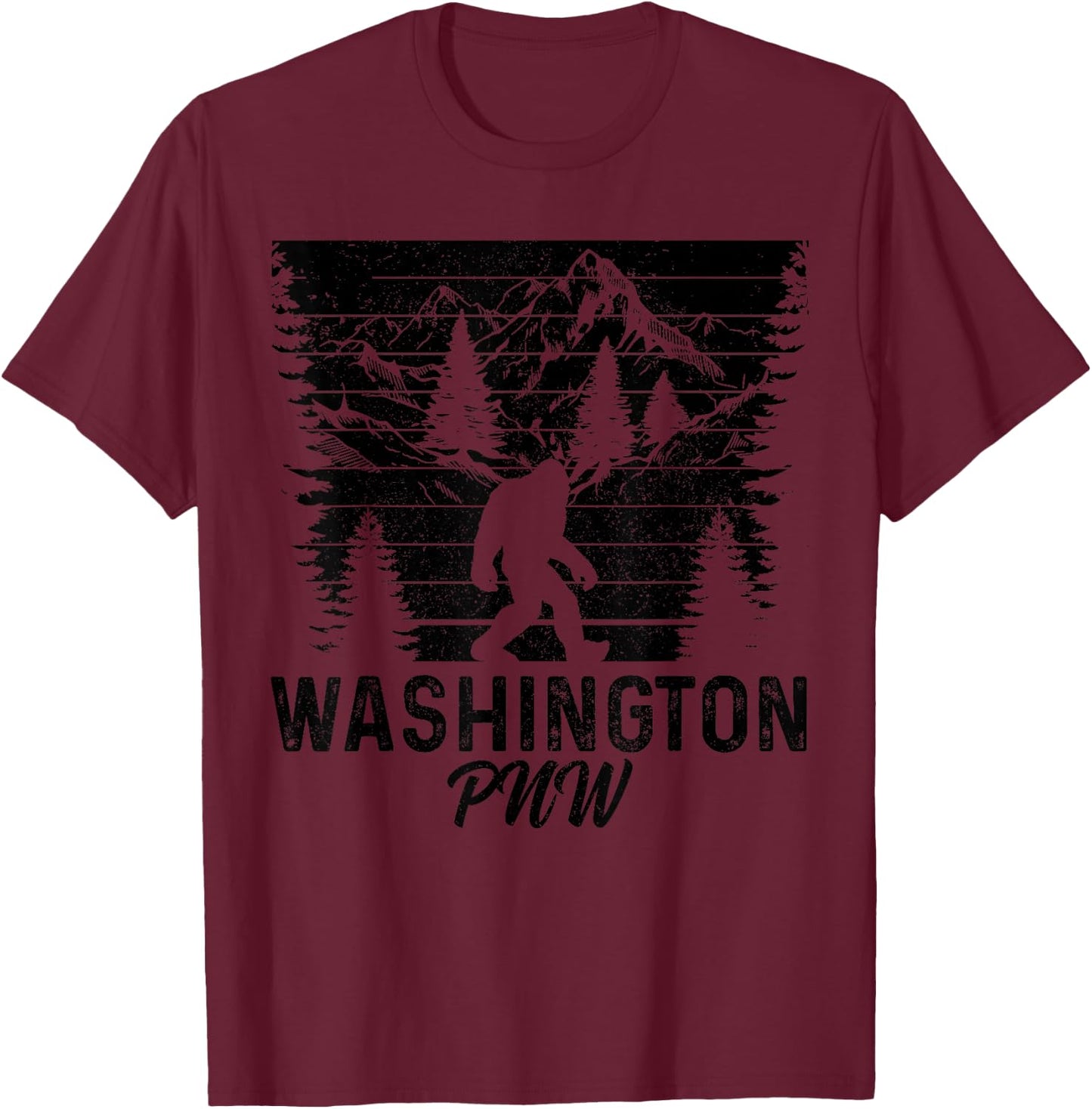 Washington PNW Bigfoot Vintage Pacific Northwest T-Shirt - T-Shirt | Maroon
