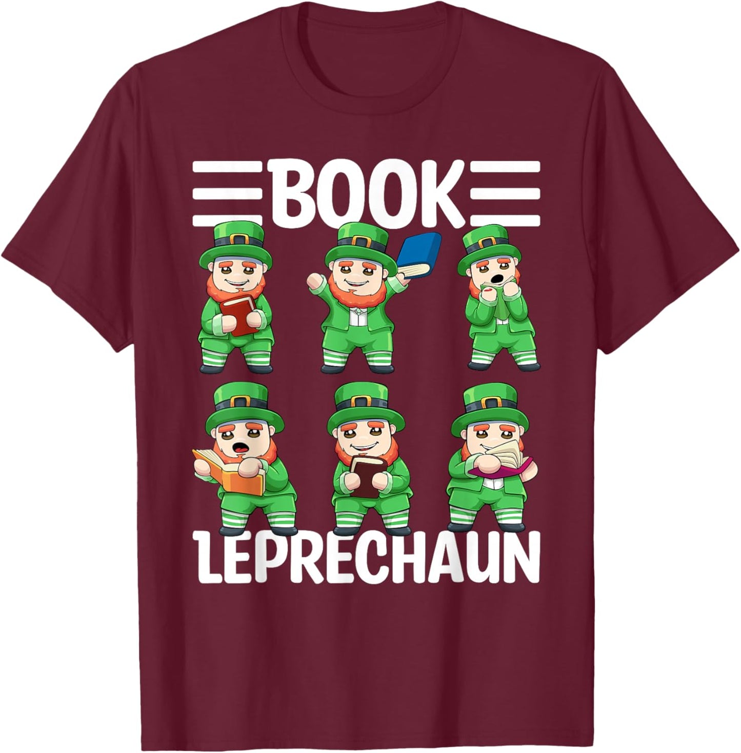 Book Leprechaun St. Patrick's Day Library Librarian Reading T-Shirt - T-Shirt | Maroon