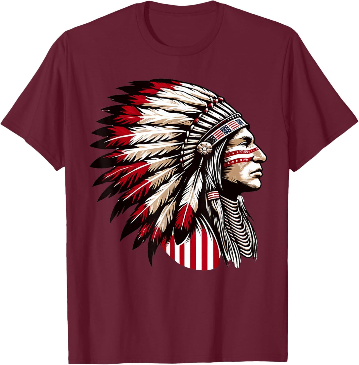 Native American Indian, Headdress Chief Ancestors Native T-Shirt - T-Shirt | Maroon