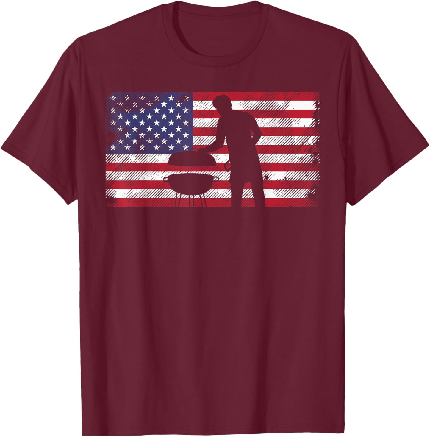 American Flag Dad Bbq Grilling Barbecue Meat Patriotic Men T-Shirt - T-Shirt | Maroon