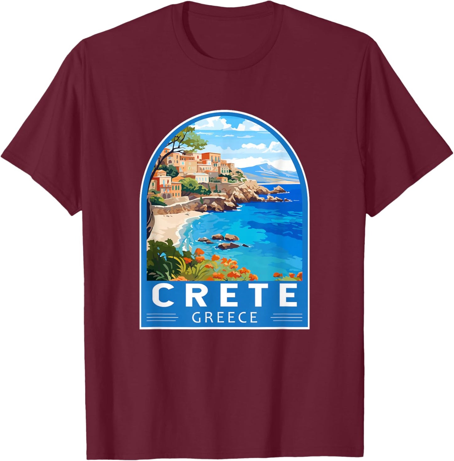 Crete Greece Travel Art Emblem Vintage T-Shirt - T-Shirt | Maroon