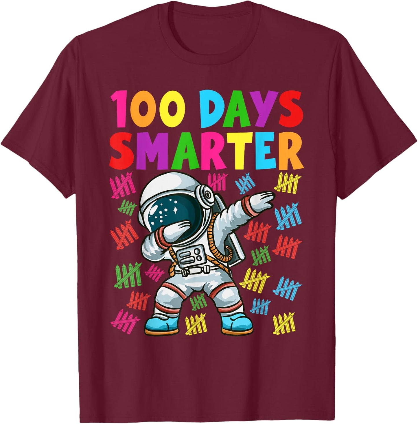 100 Days Smarter 100th Day of School Dabbing Space Kids T-Shirt - T-Shirt | Maroon