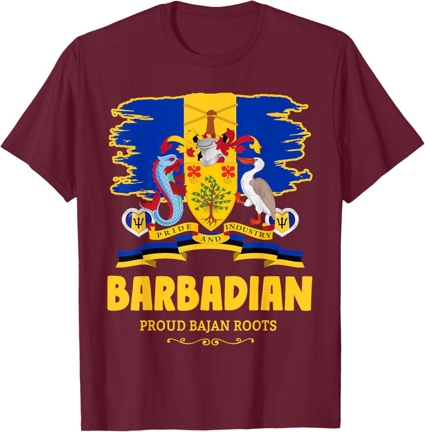 Barbados Flag Outfit Idea For Kids & Barbadian Flag Themed T-Shirt - T-Shirt | Maroon