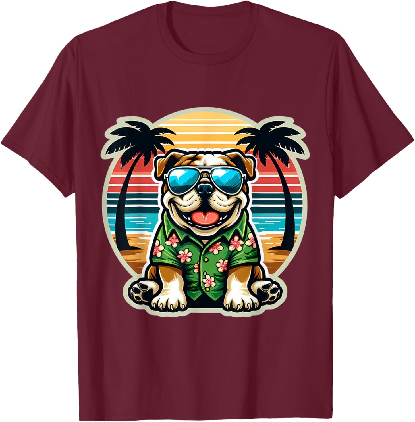 Bulldog Dog Owner Summer Vibes Vacation Tropical Holiday Sun T-Shirt - T-Shirt | Maroon