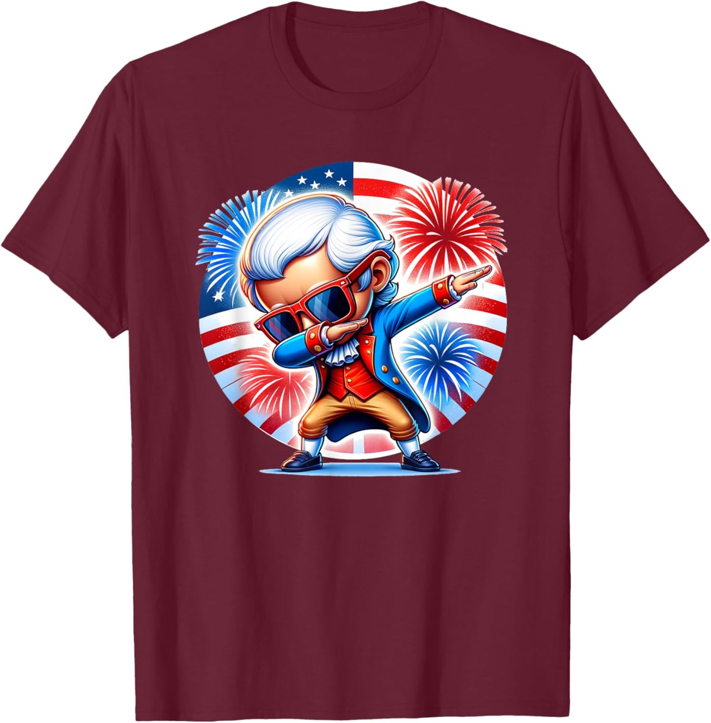 July 4th Dabbing George Washington Patriotic Fireworks Funny T-Shirt - T-Shirt | Maroon