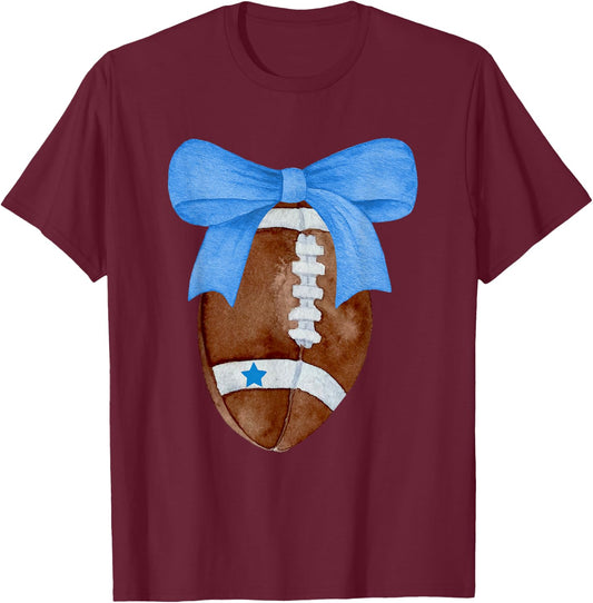 Football Coquette Bow Football Mom Women Girls Kids Dallas T-Shirt - T-Shirt | Maroon