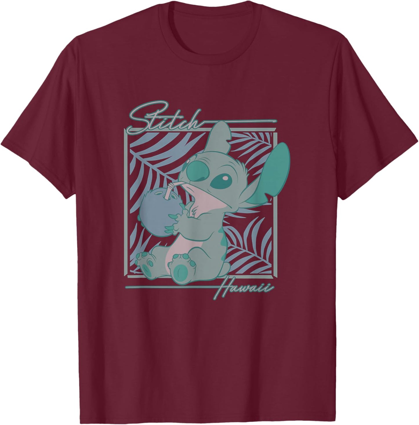Disney Lilo & Stitch Tropical Hawaii Stitch Gradient Box T-Shirt - T-Shirt | Maroon