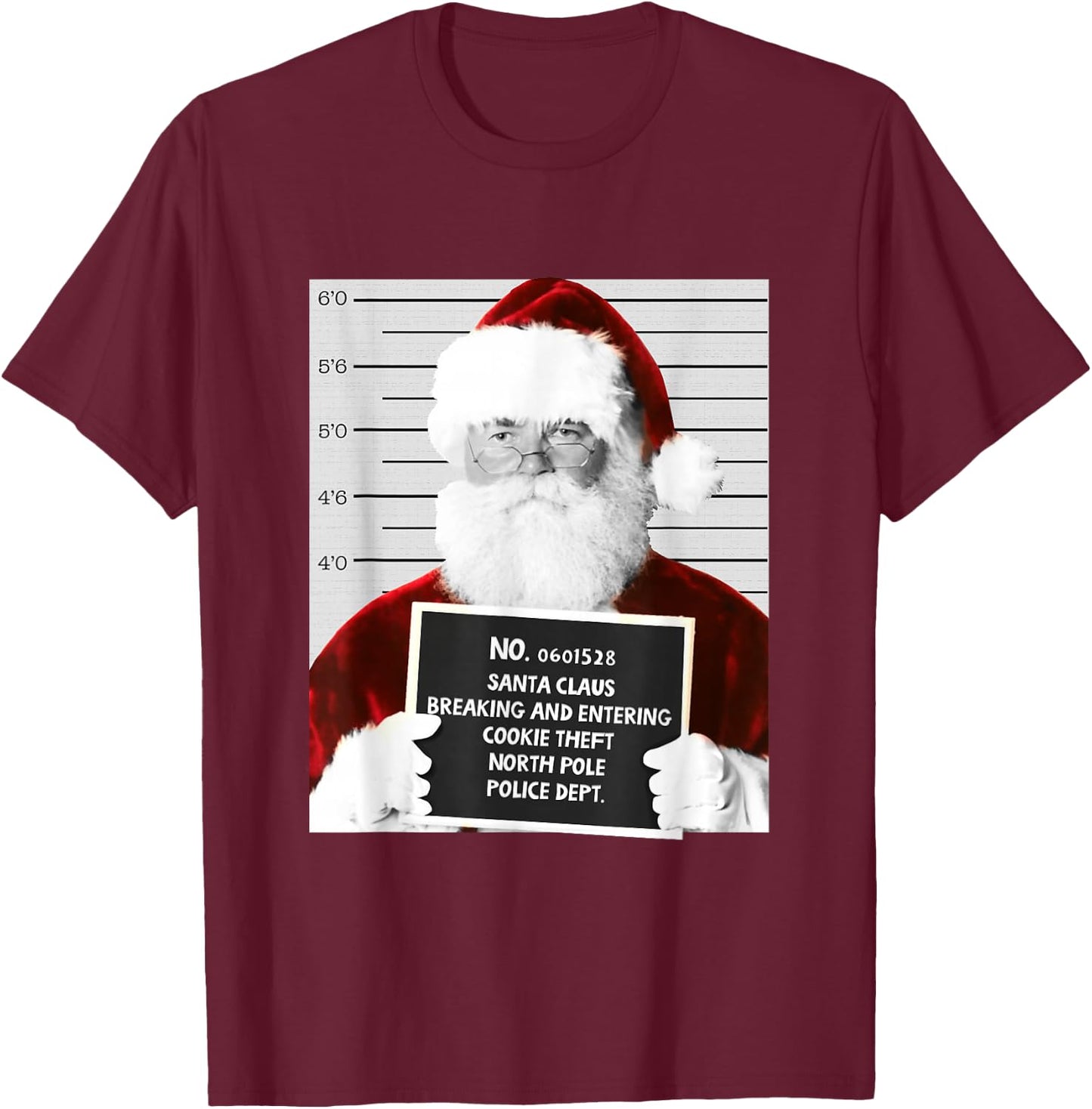 Funny Santa Mugshot in Prison Christmas T-Shirt - T-Shirt | Maroon