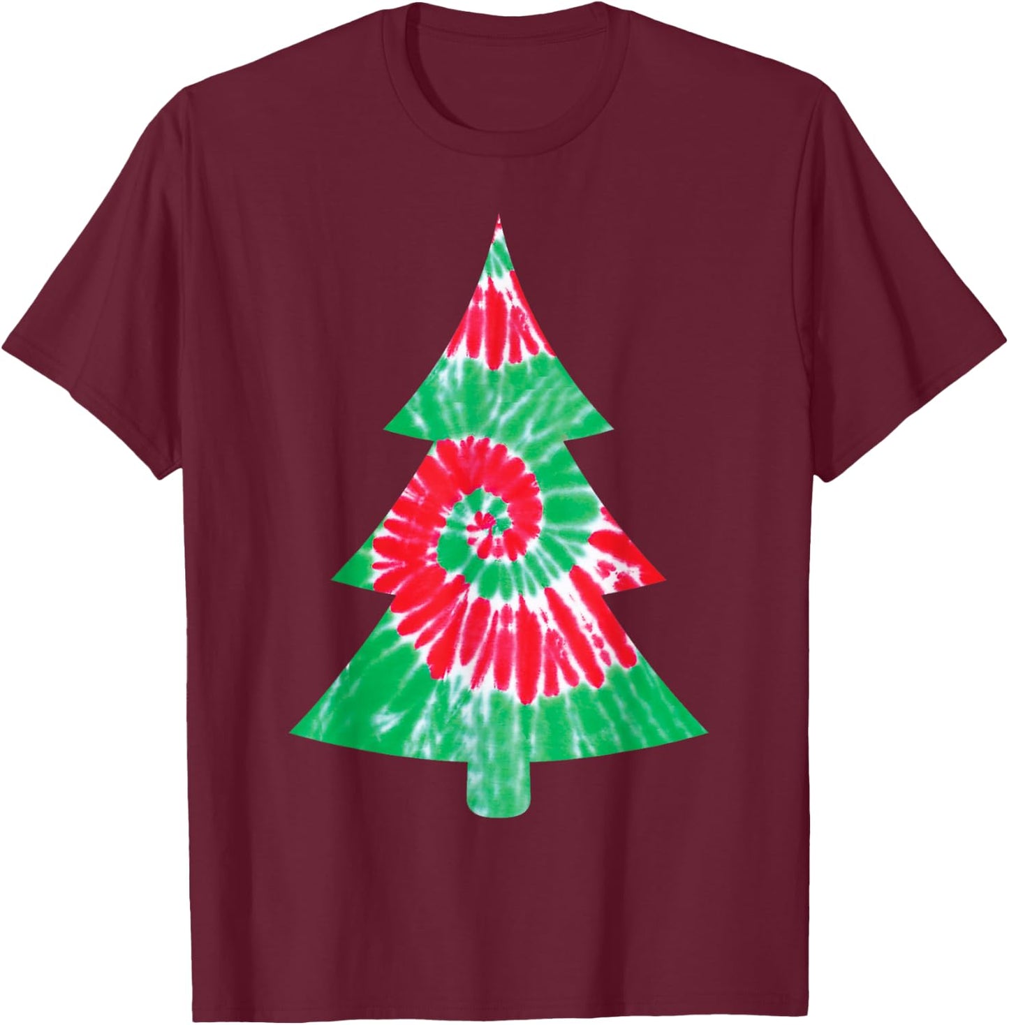 Groovy Christmas Tie Dye Tree T Shirt Tye Die Top T-Shirt - T-Shirt | Maroon