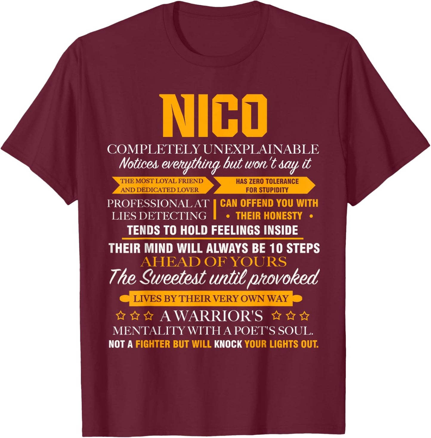 Nico completely unexplainable name shirt Front Print 1kana T-Shirt - T-Shirt | Maroon