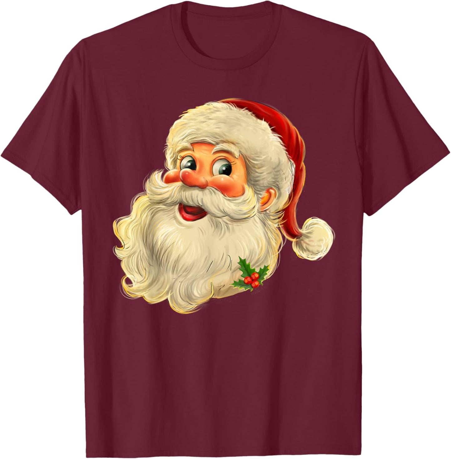 Vintage Christmas Santa Claus Face Men Women Kids Family T-Shirt - T-Shirt | Maroon