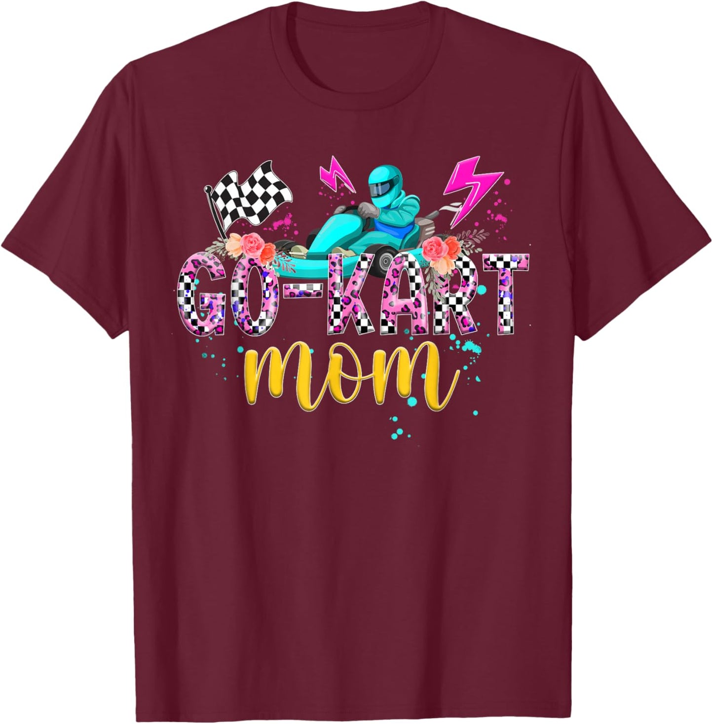 Go Kart Mom Leopard Go Kart Racing Mom Go Kart Racer Mama T-Shirt - T-Shirt | Maroon