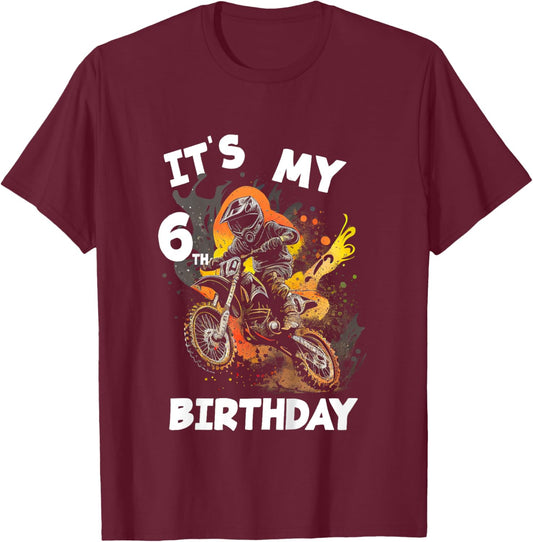 Kids It's my 6th Birthday 6 Year Old Motocross Dirt Bike Riding T-Shirt - T-Shirt | Maroon