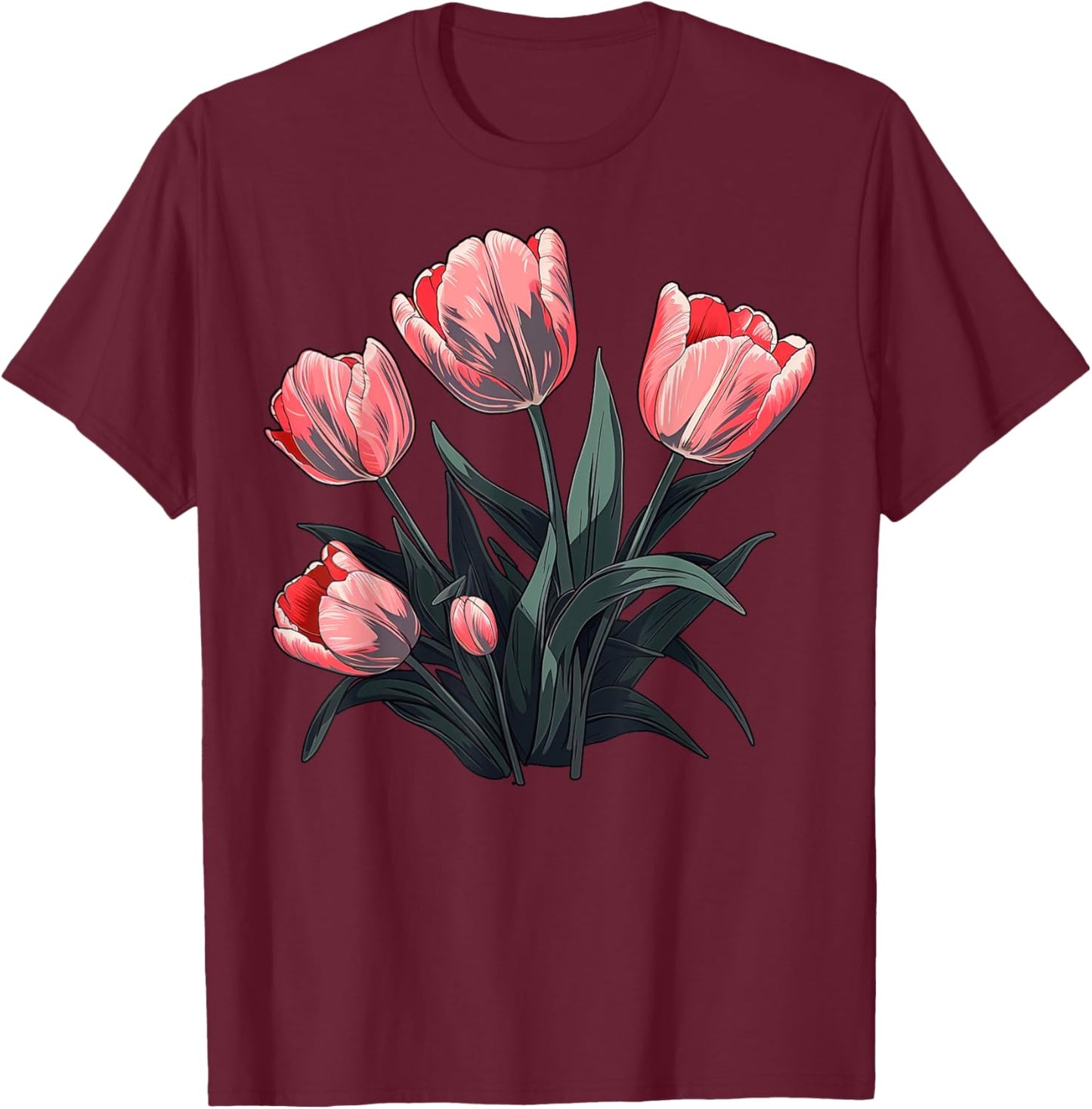 Vintage Tulip Flower on Tulip T-Shirt - T-Shirt | Maroon