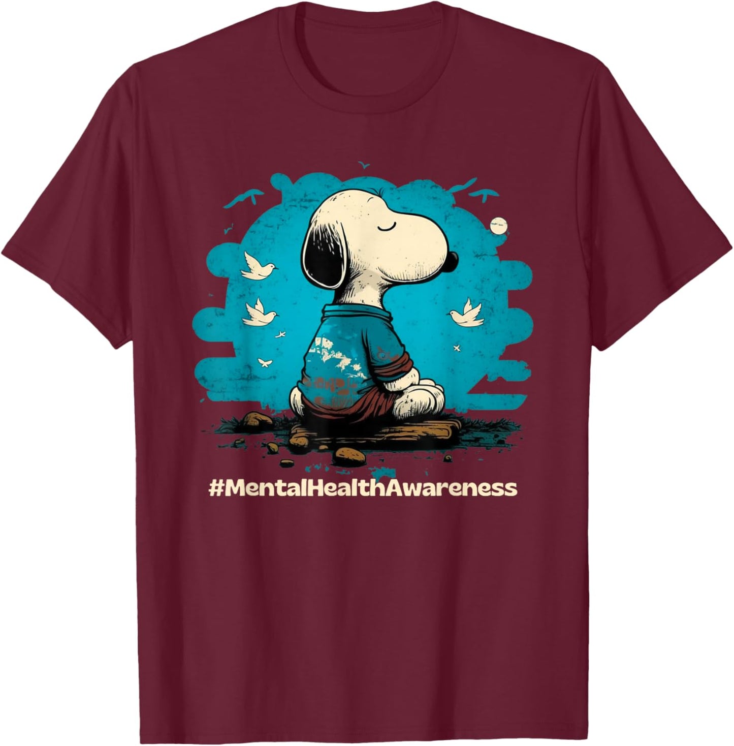 Mental Health Awareness Meditating Dog Retro Men and Women T-Shirt - T-Shirt | Maroon