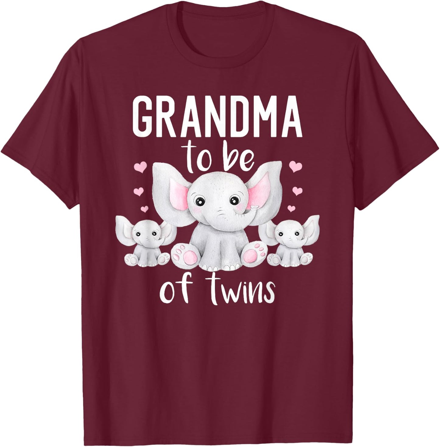Grandma To Be Of Twins Elephant Baby Shower Twin Grandma T-Shirt - T-Shirt | Maroon