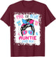 Pink or Blue Auntie Loves You Proud Messy Bun Baby Reveal T-Shirt - T-Shirt | Maroon