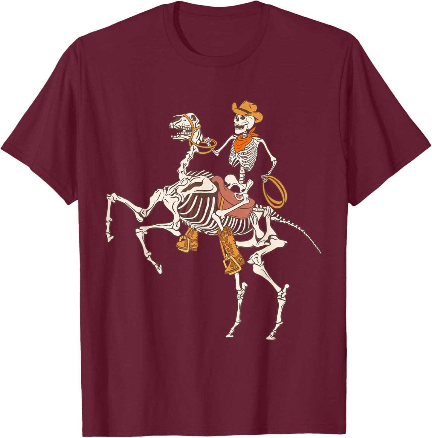 Cowboy Skeleton Riding Horse Funny Halloween Cowgirl Cowboy T-Shirt - T-Shirt | Maroon