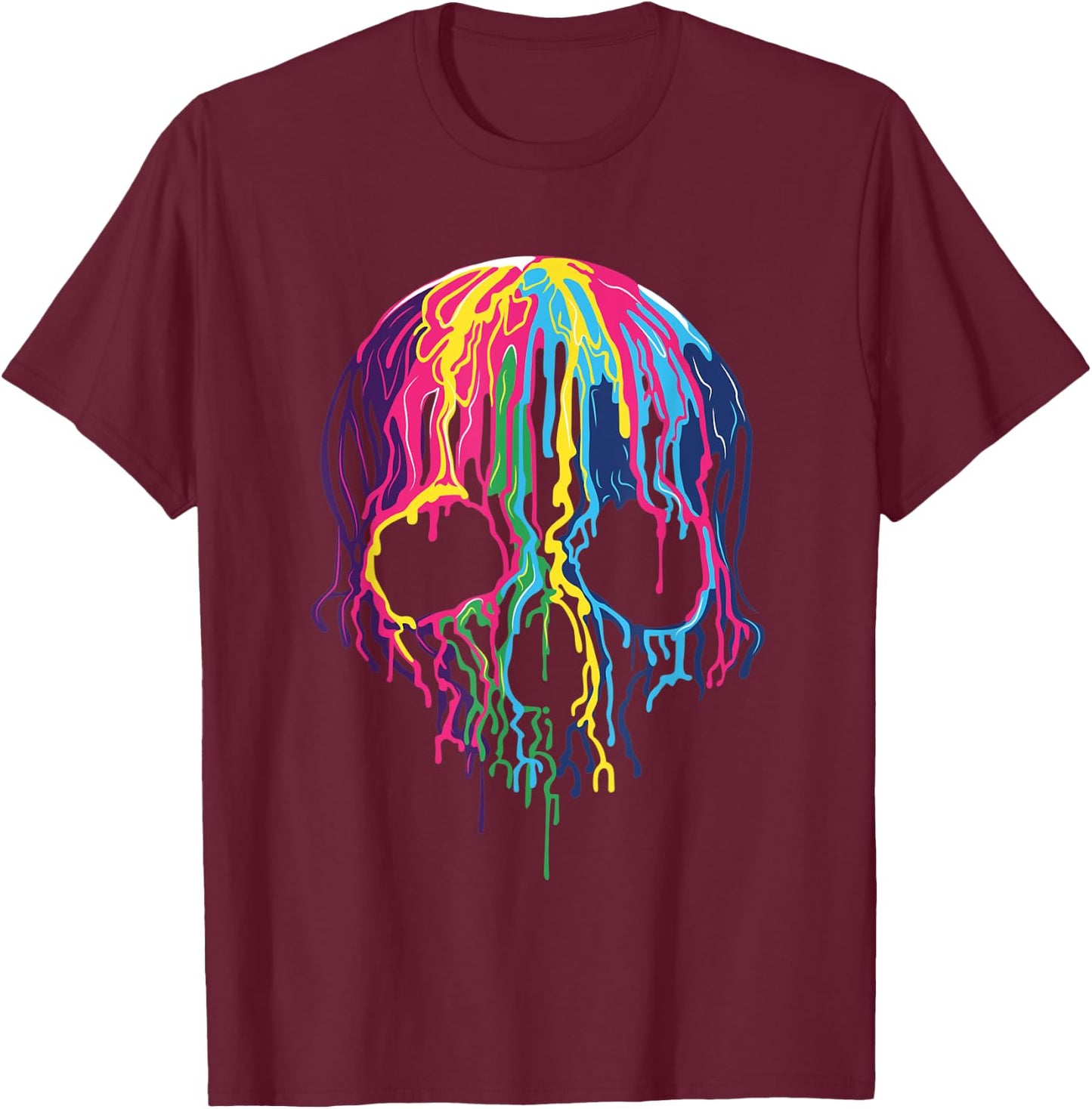 Colorful Melting Rainbow Skull Art Graphic Halloween Gift T-Shirt - T-Shirt | Maroon