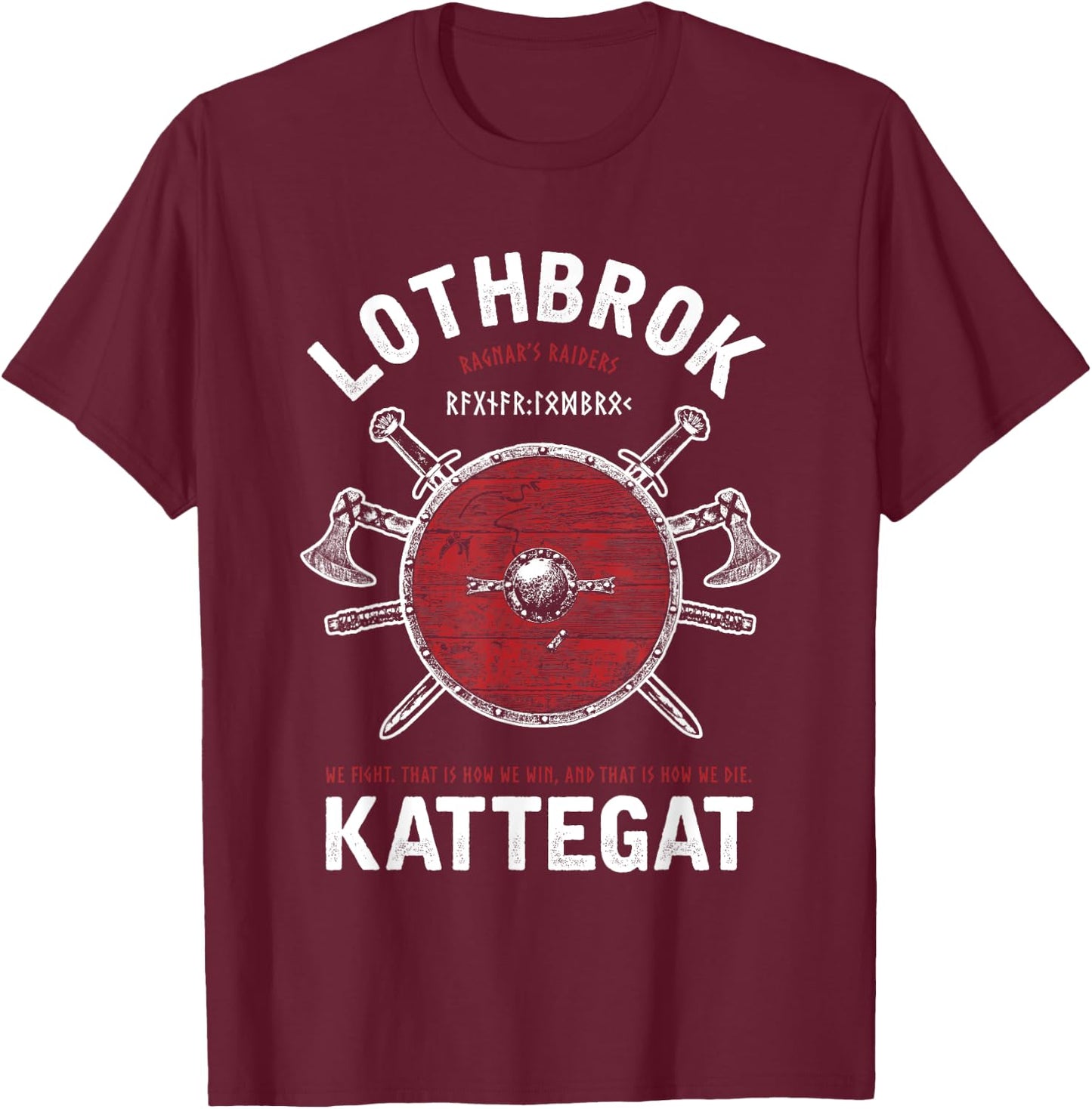 Lagertha's Viking Gifts Ragnar Lothbrok of Kattegat - Men's Black Viking-themed - Small - Short Sleeve - - Classic Fit - Cotton 60%, Polyester 40% T-Shirt - T-Shirt | Maroon