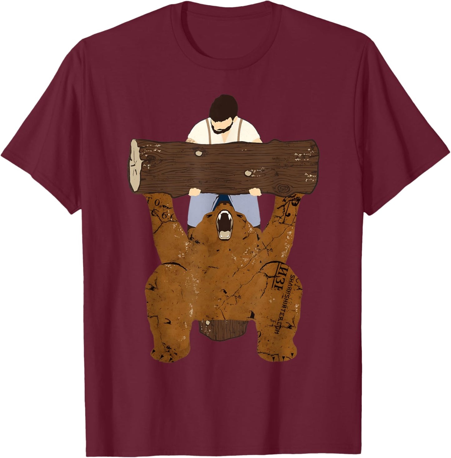 Bear and Man at the Gym Bear Spotting T-Shirt - T-Shirt | Maroon