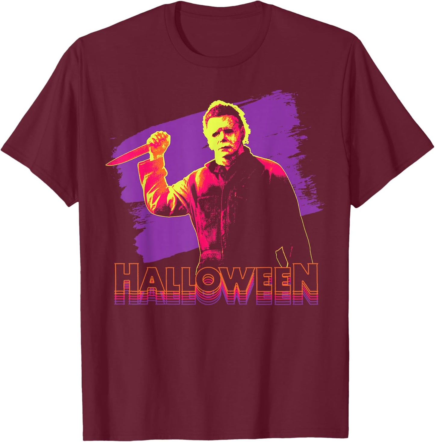 Halloween Michael Myers Neon Portrait Small T-Shirt - T-Shirt | Maroon