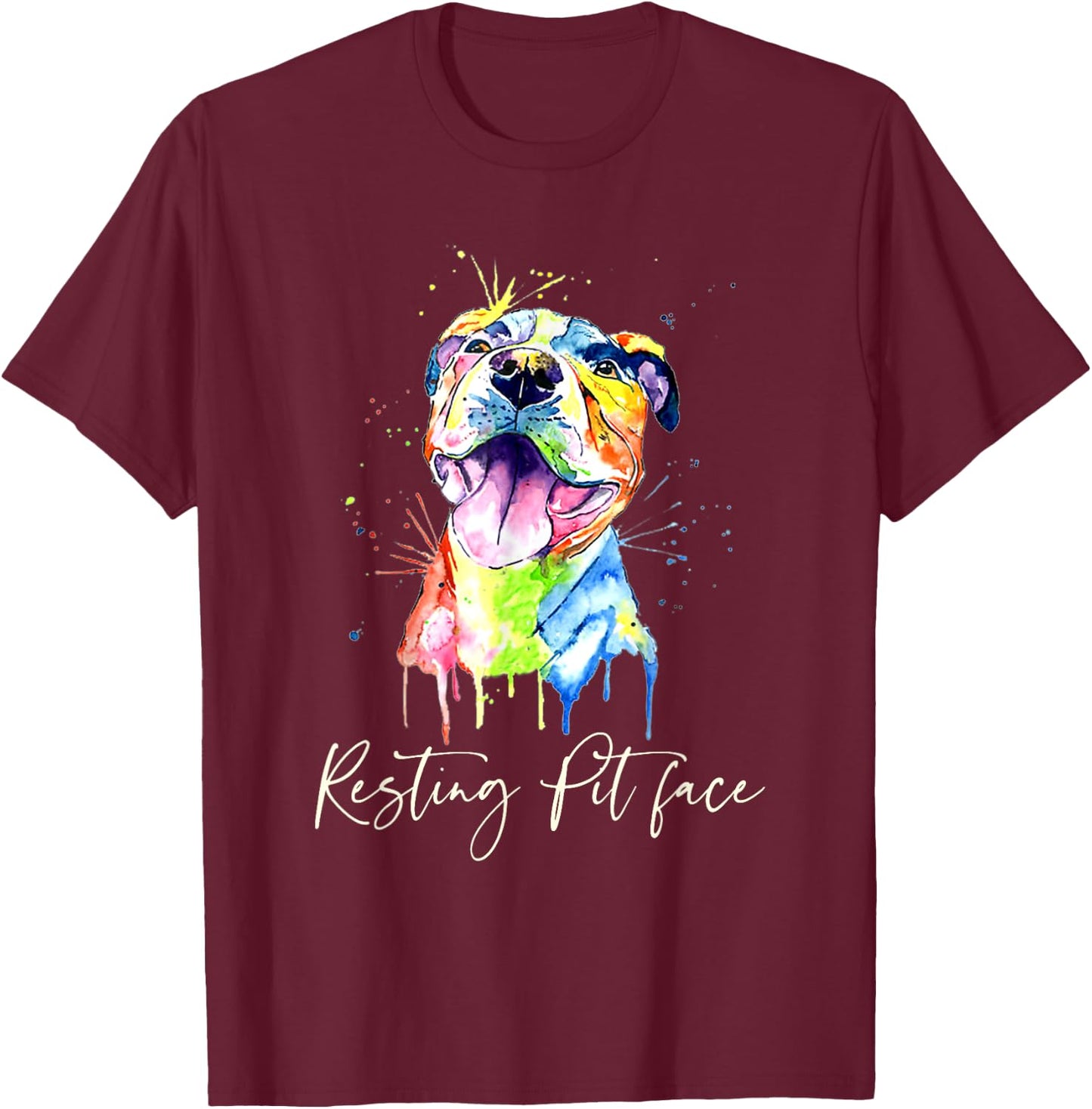 Resting Pit Face Pitbull Watercolor Dog Lovers Gift T-Shirt - T-Shirt | Maroon