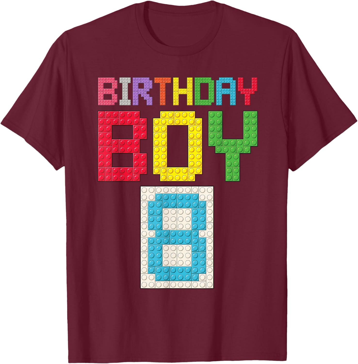 8th Birthday Boy Master Builder 8 Years Old Block Building T-Shirt - T-Shirt | Maroon
