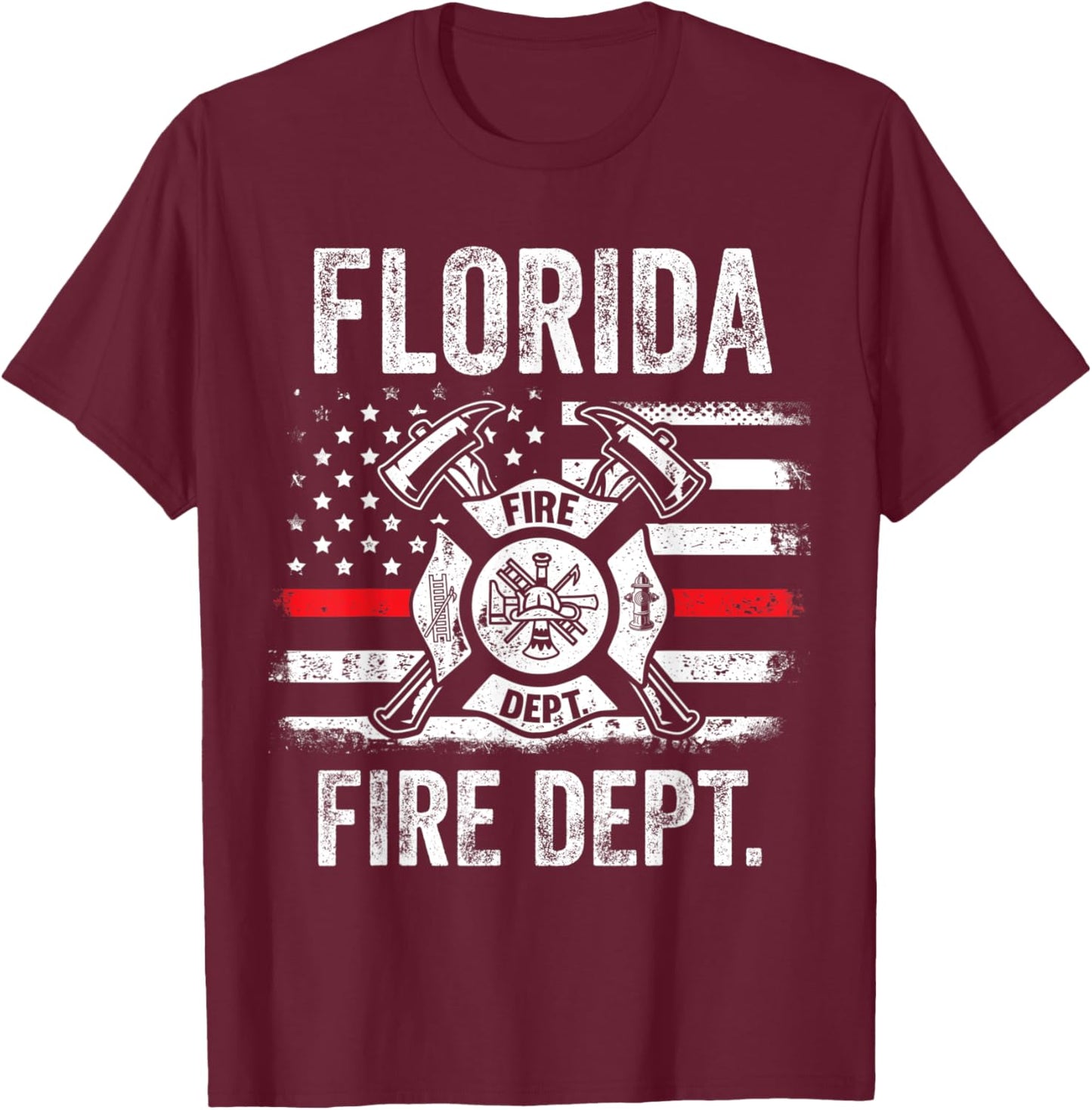 Florida Fire Department Thin Red Line Fireman T-Shirt - T-Shirt | Maroon