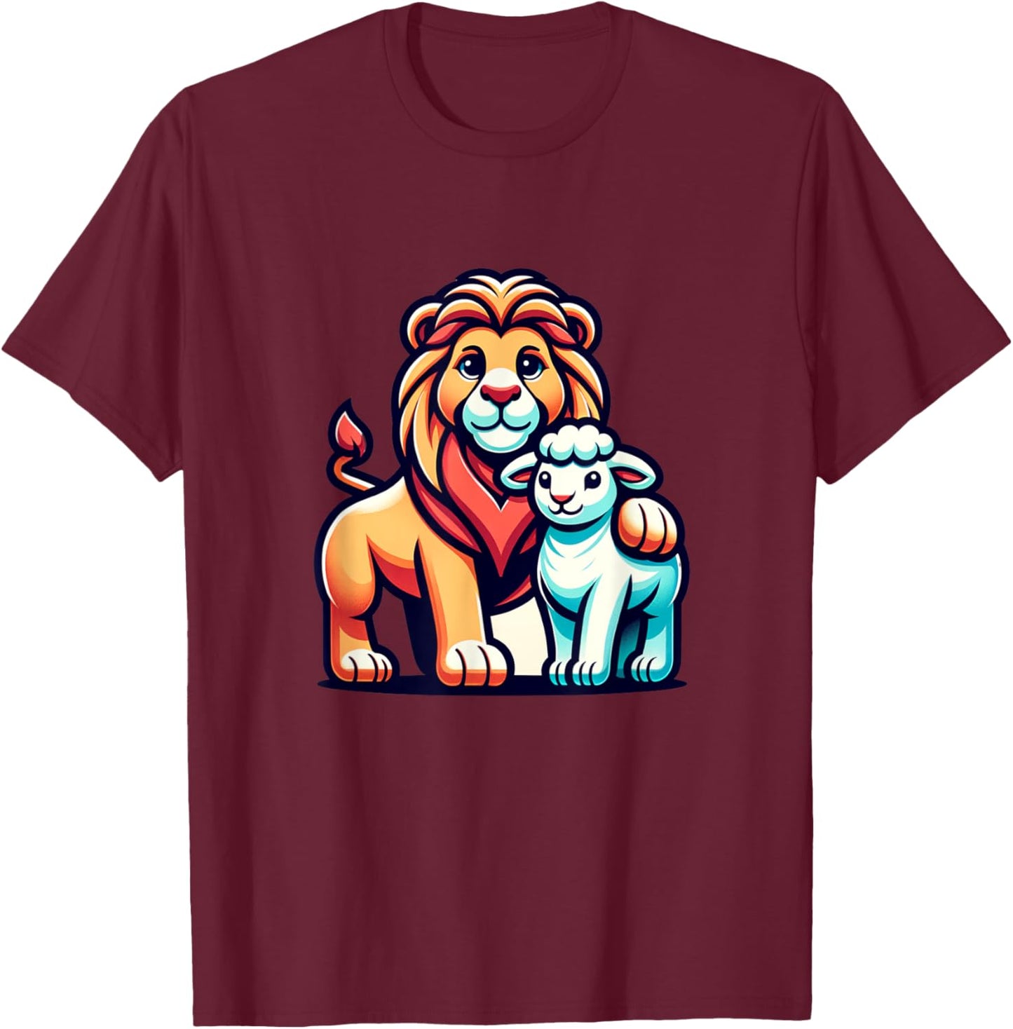 Lion and Lamb Kids Faith Mascot Christian Design T-Shirt - T-Shirt | Maroon