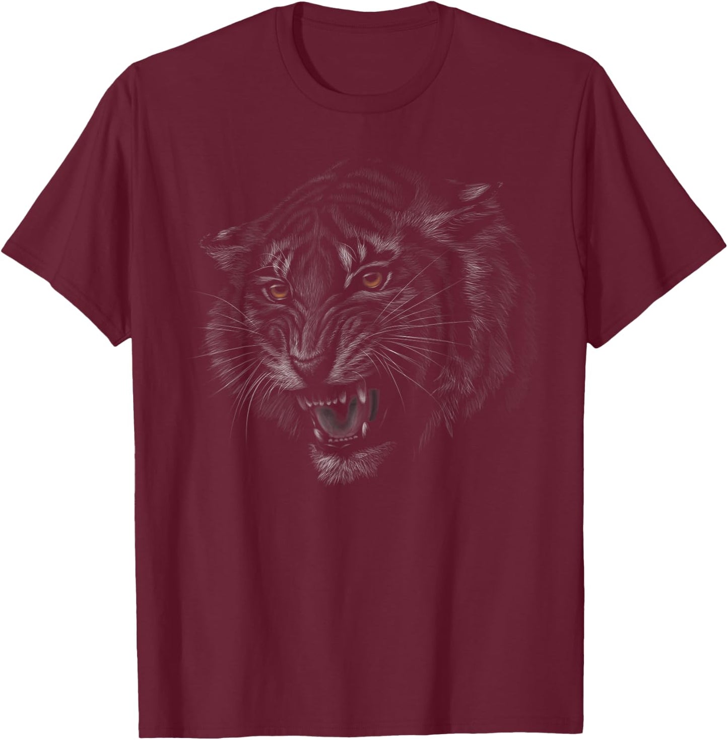 Tiger Head Black Art for Lovers of Tigers and Big Cats T-Shirt - T-Shirt | Maroon