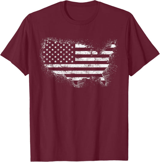 USA Shirt American Flag Map Vintage 4th of July Patriotic T-Shirt - T-Shirt | Maroon